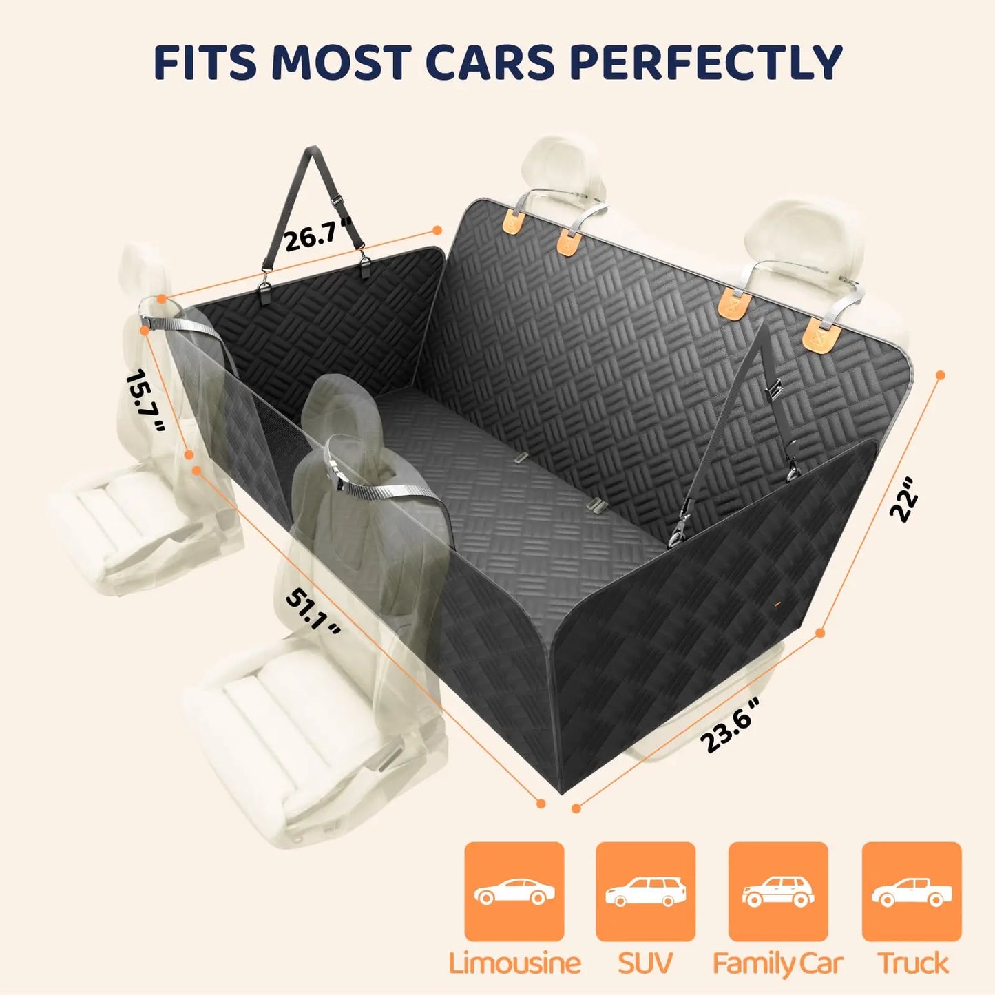 Zhejiang Dog Car Rear Seat Cover Hammock Load Bearing 400Lb