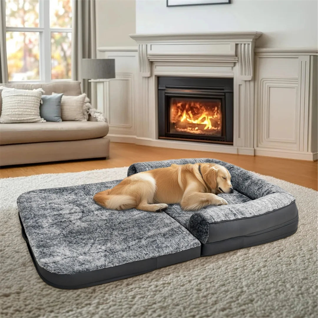 BINGOPAWCN Foldable Calming Dog Bed Plush Cover Orthopedic