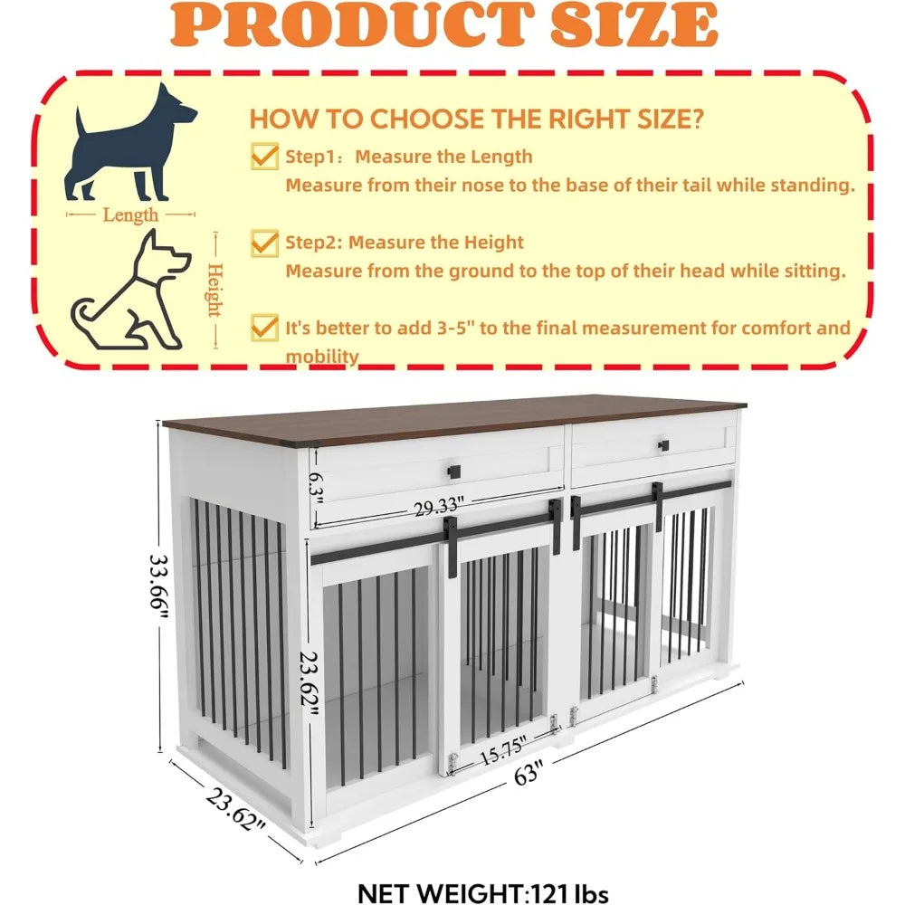 MKDK Double Dog Kennel Furniture For Two Dogs With Drawers