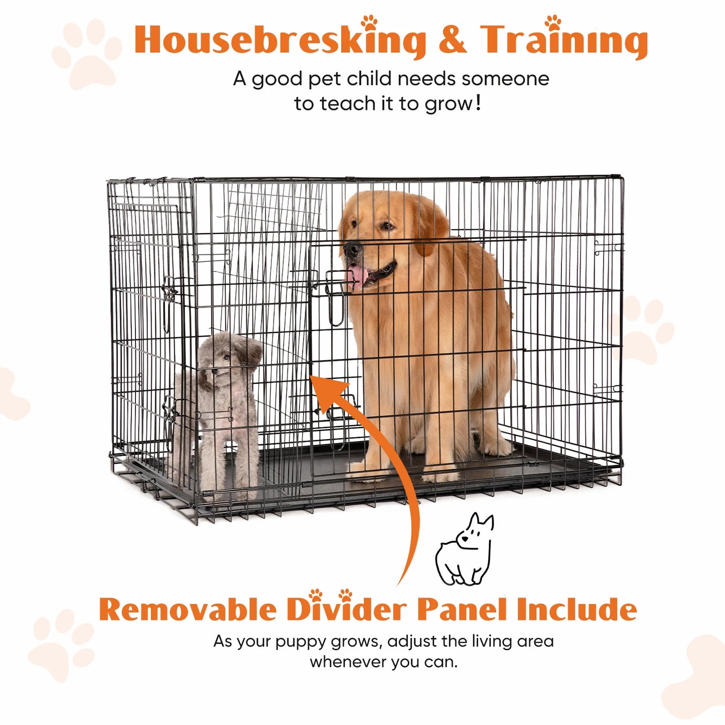 JHK Double Door Folding Metal Wire Dog Cage With Pan Tray