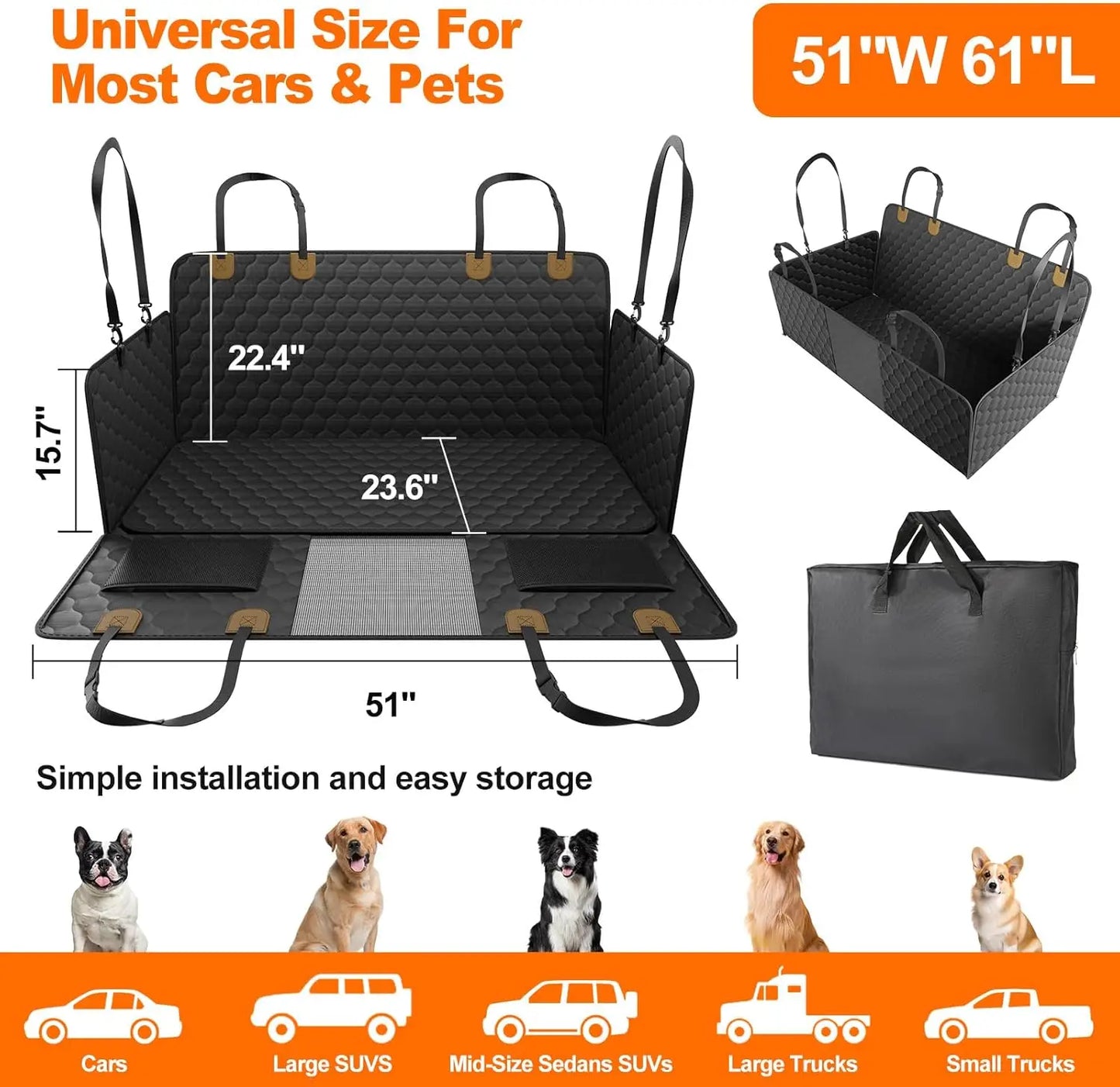 WedyvkoCN Waterproof Dog Car Seat Hammock Protector