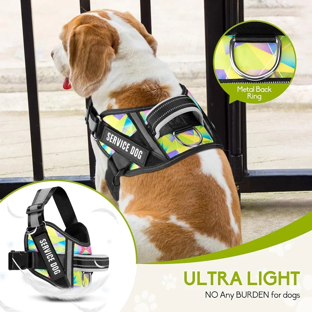 Service Dog Harness Leash Set Reflective No Pull 10 Patches