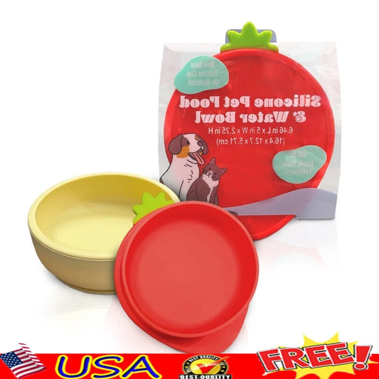 XMSJ Strawberry Shaped Silicone Pet Bowl Suction Base