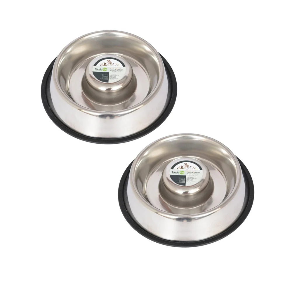 XMSJ Slow Feed Stainless Steel Pet Bowls Set Two Pack