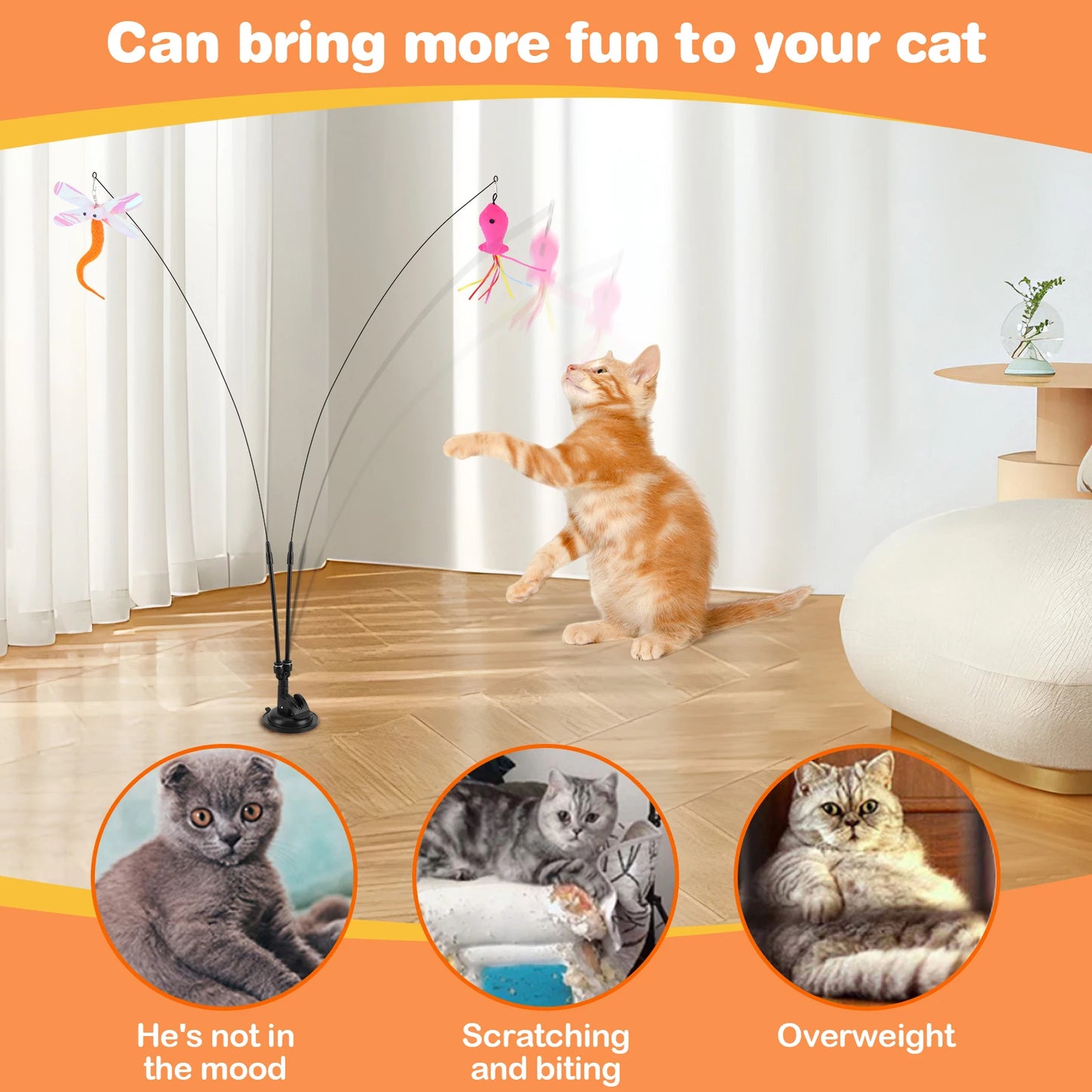 APWIKOGER Pet Cat Toy Set Suction Cup Teaser Stick