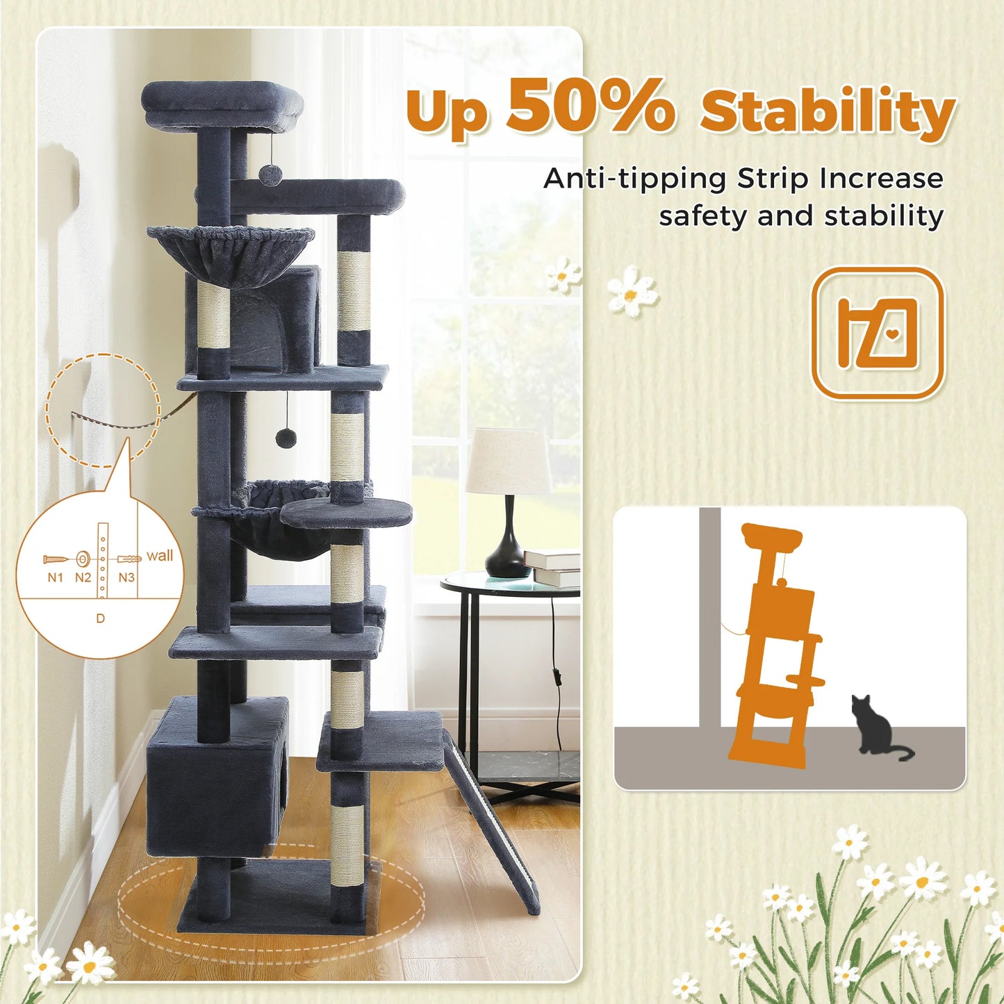 PAWZ Road Cat Tree Sisal Scratching Post With Hammock