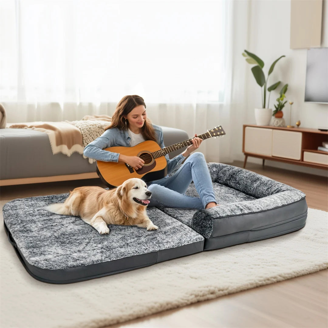 BINGOPAWCN Foldable Calming Dog Bed Plush Cover Orthopedic