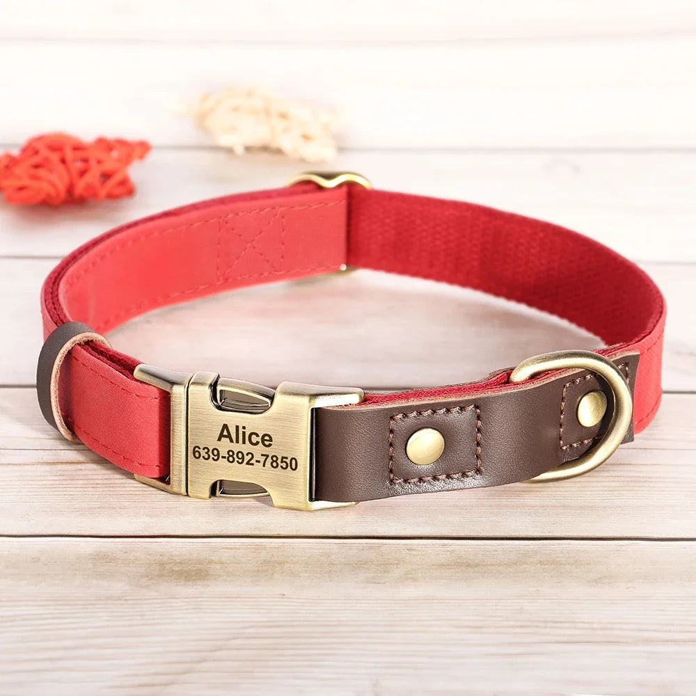 Didog PU Leather Dog Collar Engraved ID Necklace Adjustable