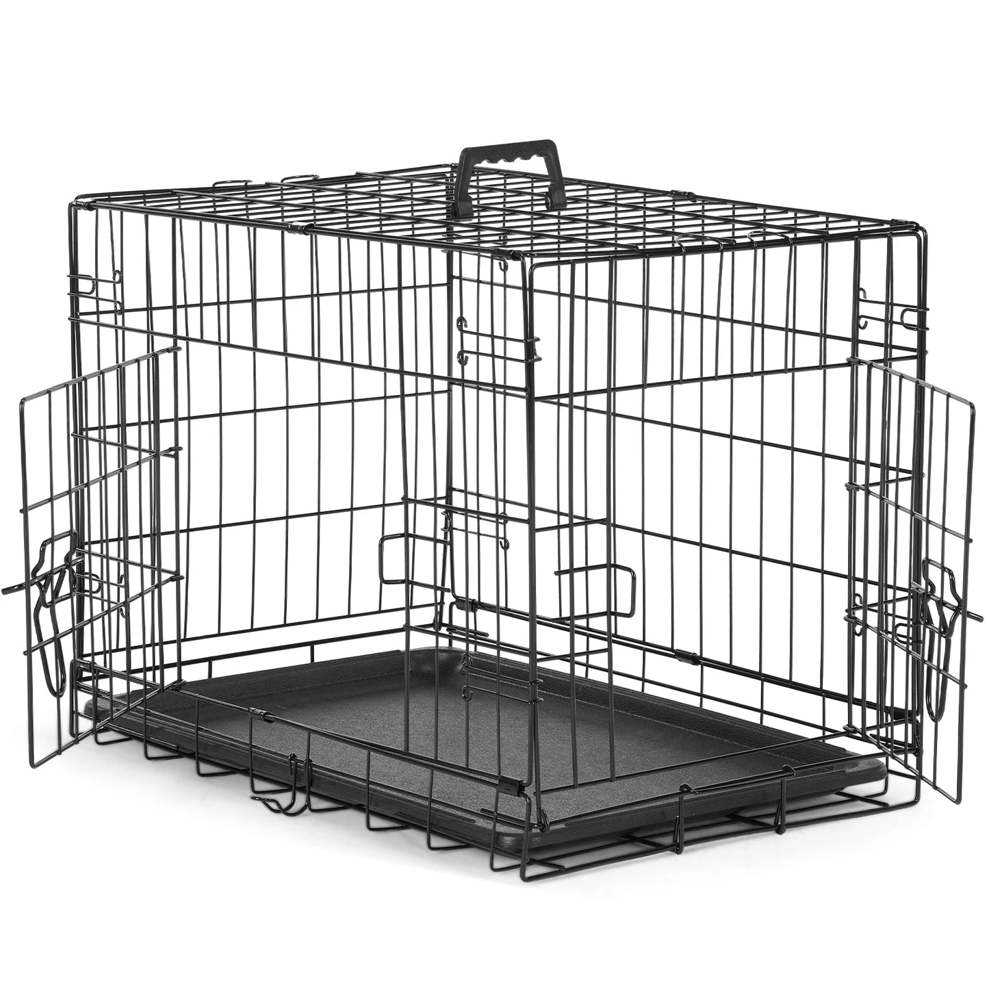 JHK Double Door Folding Metal Wire Dog Cage With Pan Tray