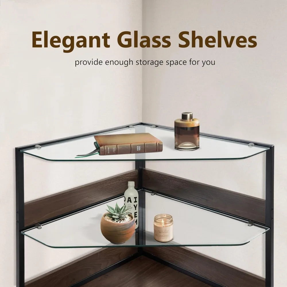 MKDK Corner Dog Crate Furniture With Glass Shelves