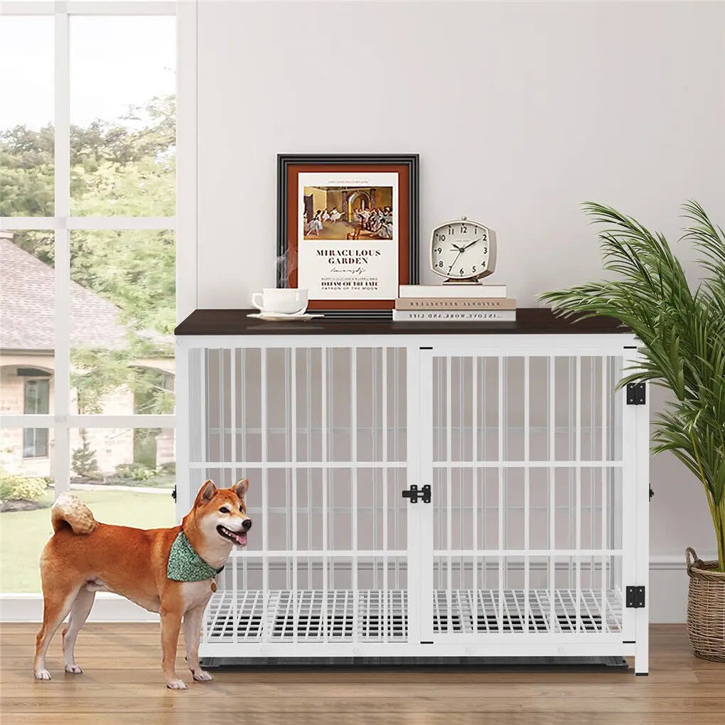 BINGOPAW Heavy Duty Dog Kennel Metal Wood Crate End Table