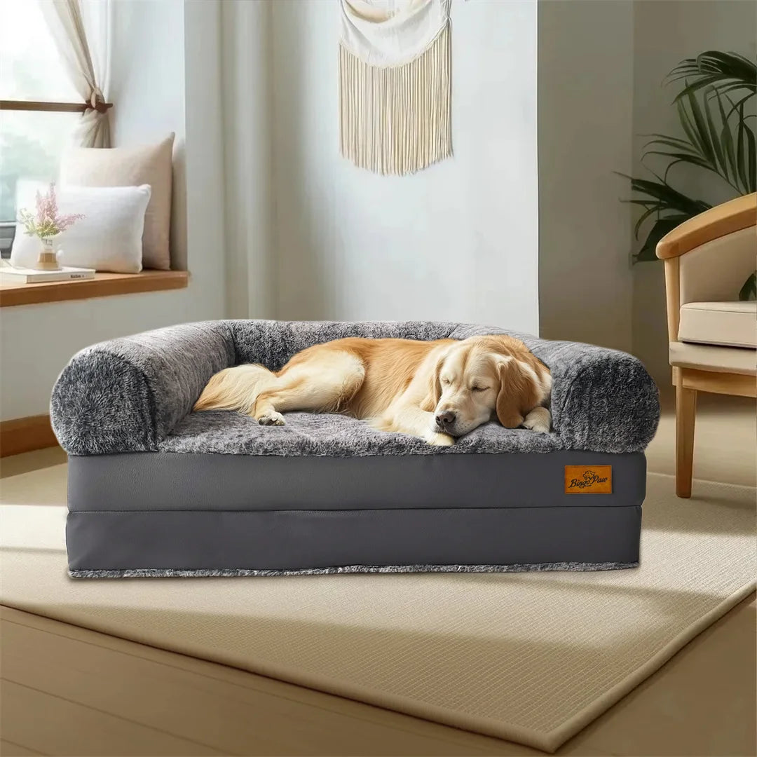 BINGOPAWCN Foldable Calming Dog Bed Plush Cover Orthopedic