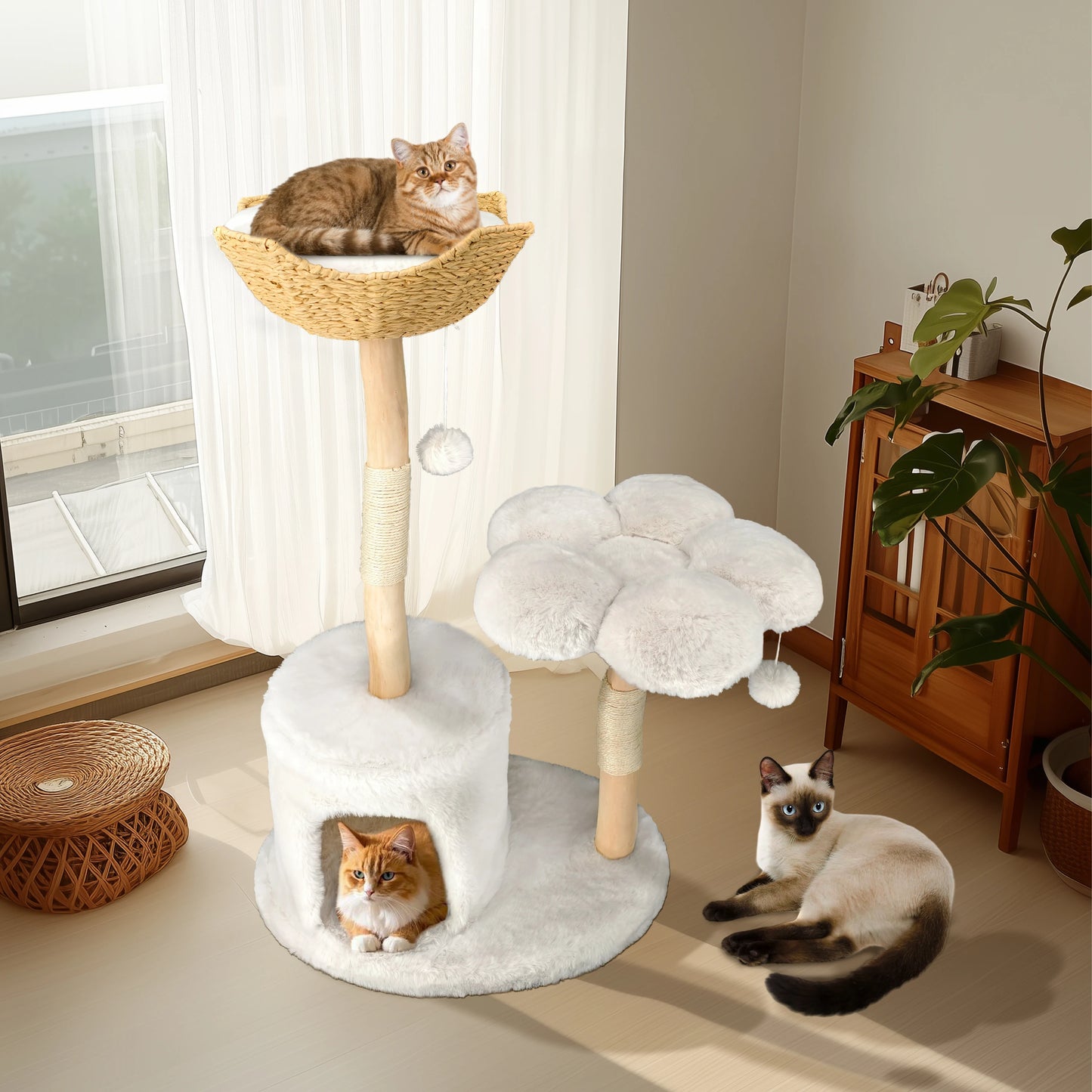 BORWARTCN Cat Tree Tower Plush Condo Scratching Posts