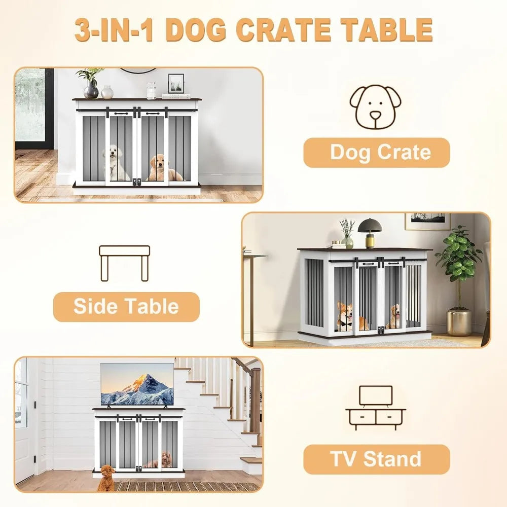 Hign Concerned Double Dog Crate Furniture for Two Dogs