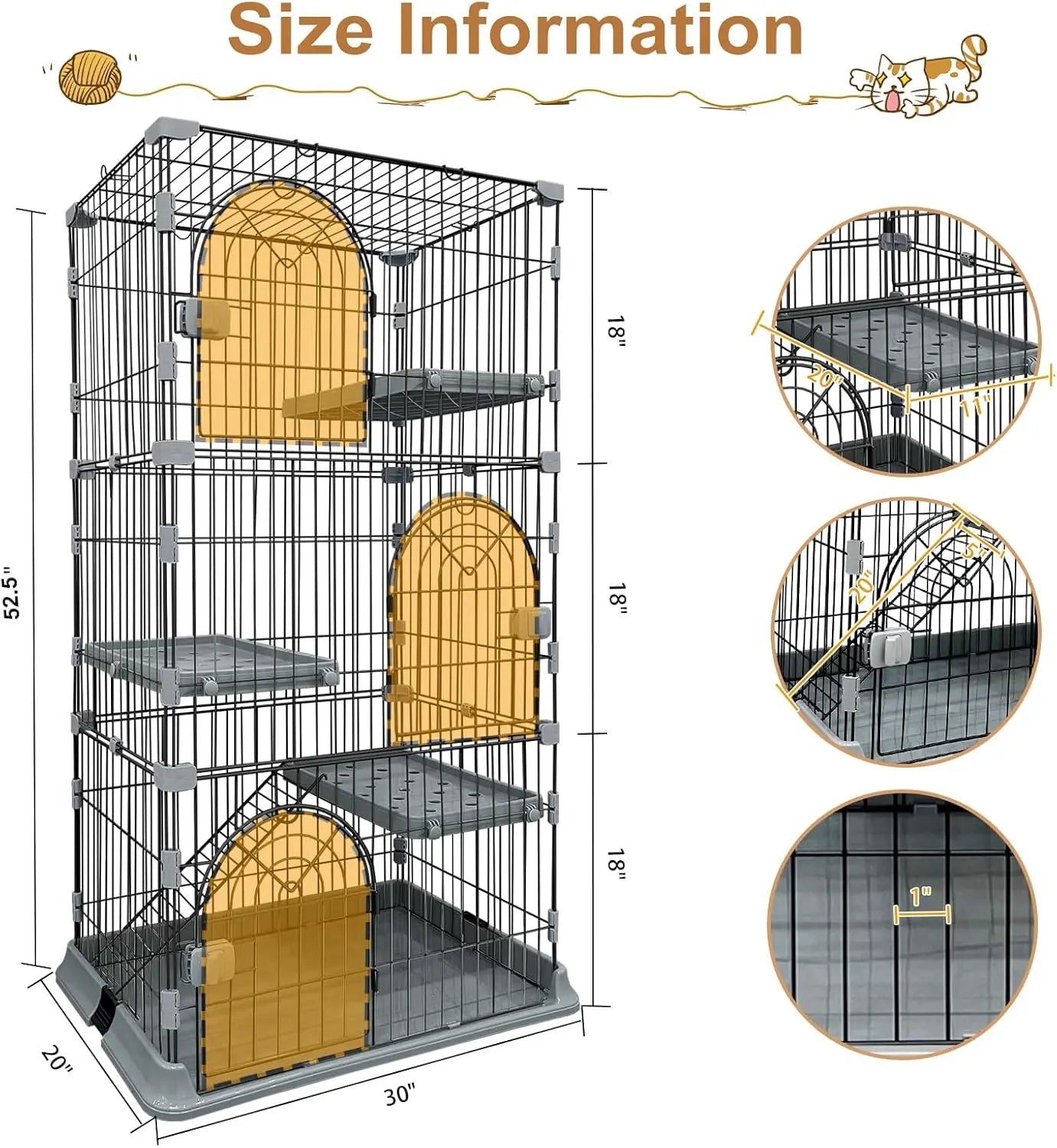 Closure Cat Cage Indoor Enclosure 3 Tier Playpen For Cats