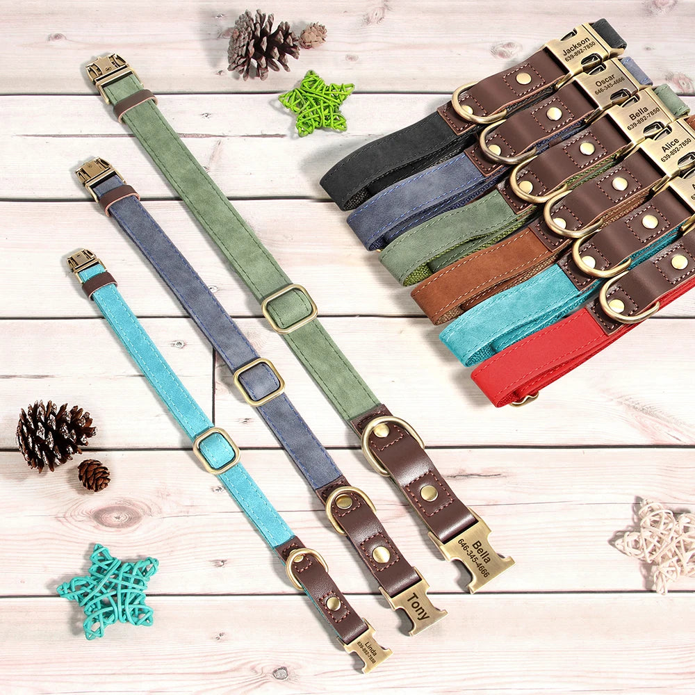 Didog PU Leather Dog Collar Engraved ID Necklace Adjustable