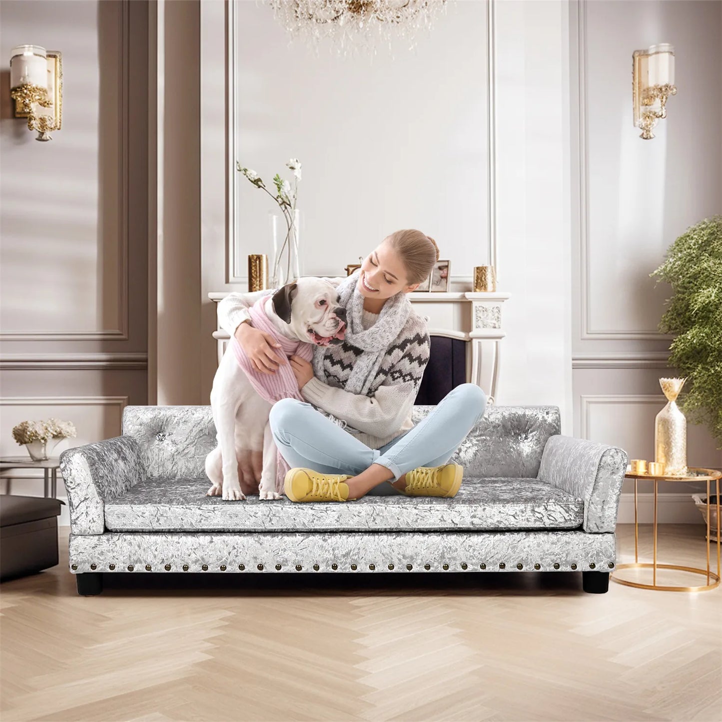 BingoPaw Deluxe Tufted Elevated Dog Sofa Bed Memory Foam