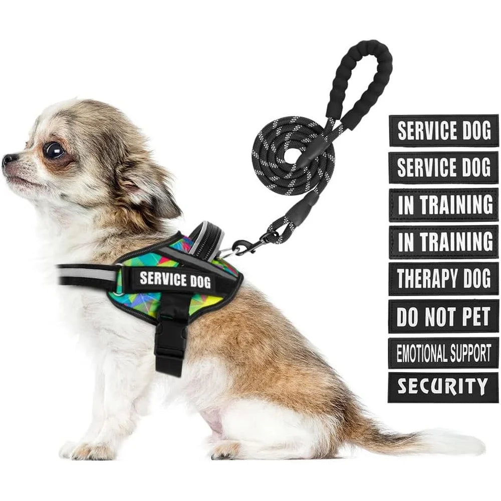 Service Dog Harness Leash Set Reflective No Pull 10 Patches