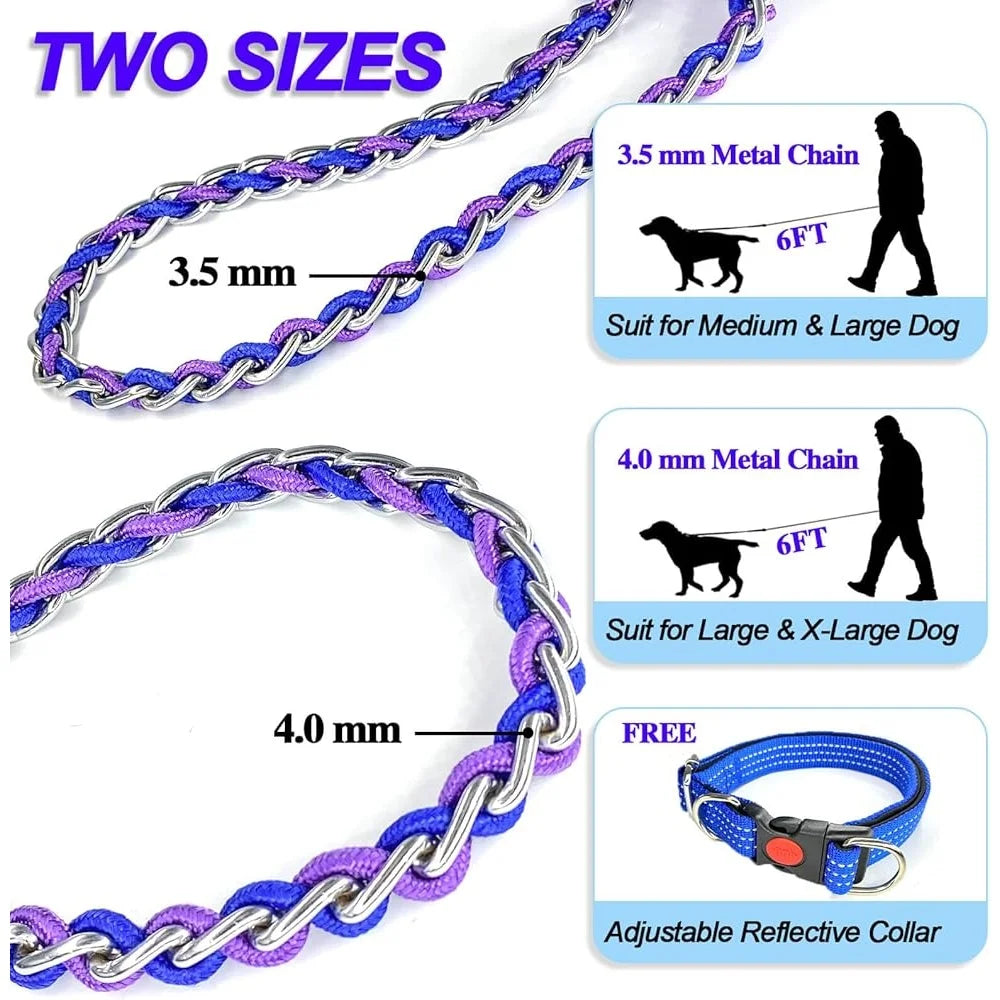 FujianHign Heavy Duty Dog Leash Nylon Rope With Metal Chain