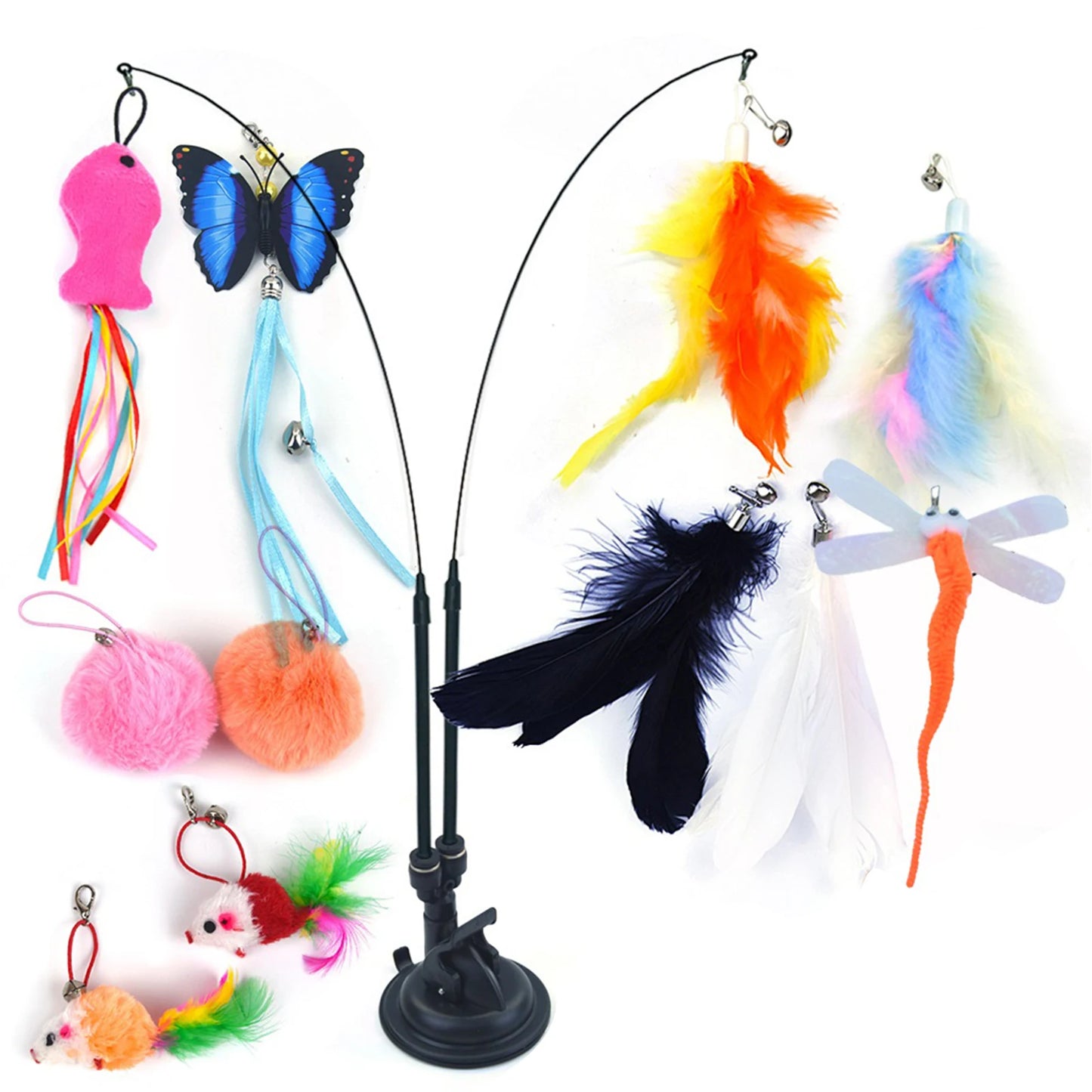 APWIKOGER Pet Cat Toy Set Teaser Stick with Detachable Head