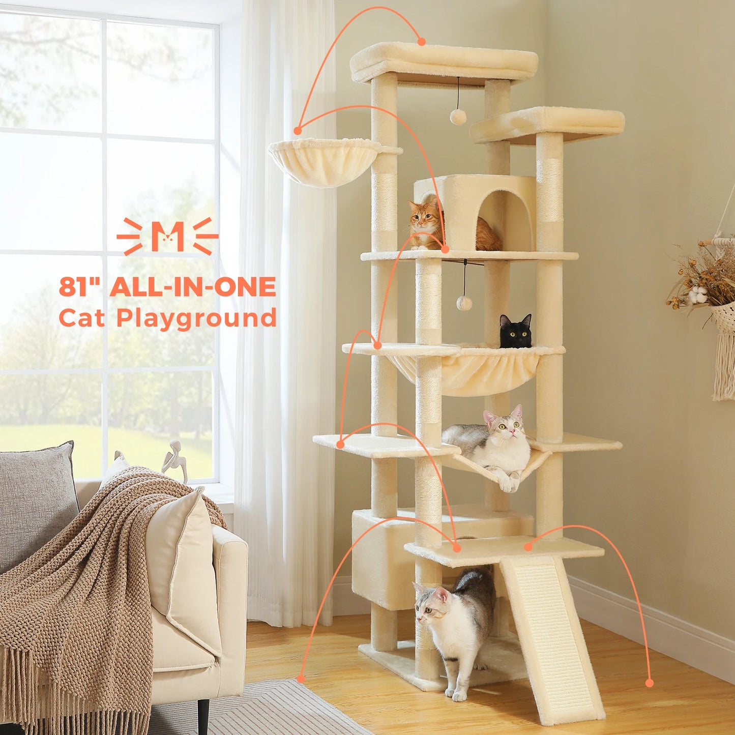 PAWZ Road Multi Level Cat Tree Tower With Sisal Posts