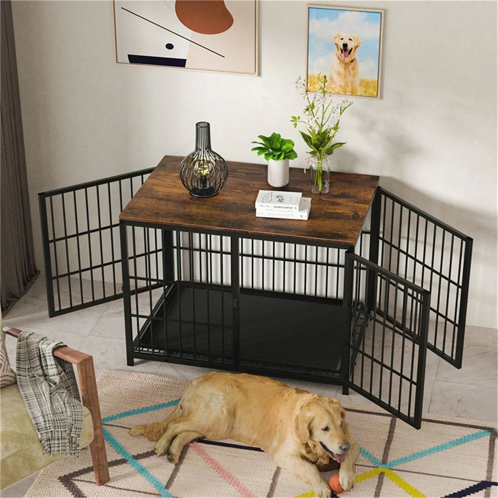 Borwarth Wooden Dog Crate End Table Kennel Three Doors