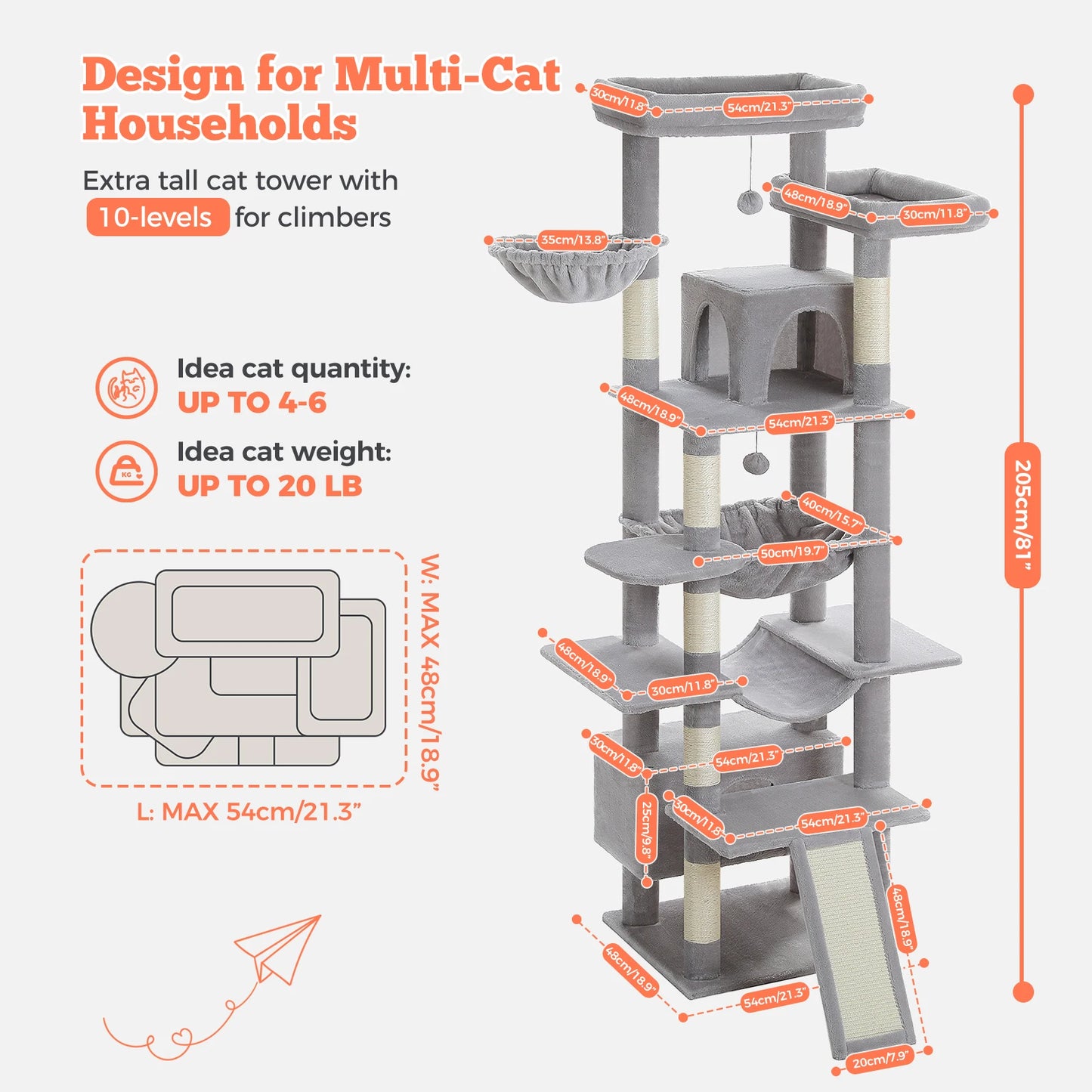 PAWZ Road Cat Tree Sisal Scratching Post With Hammock