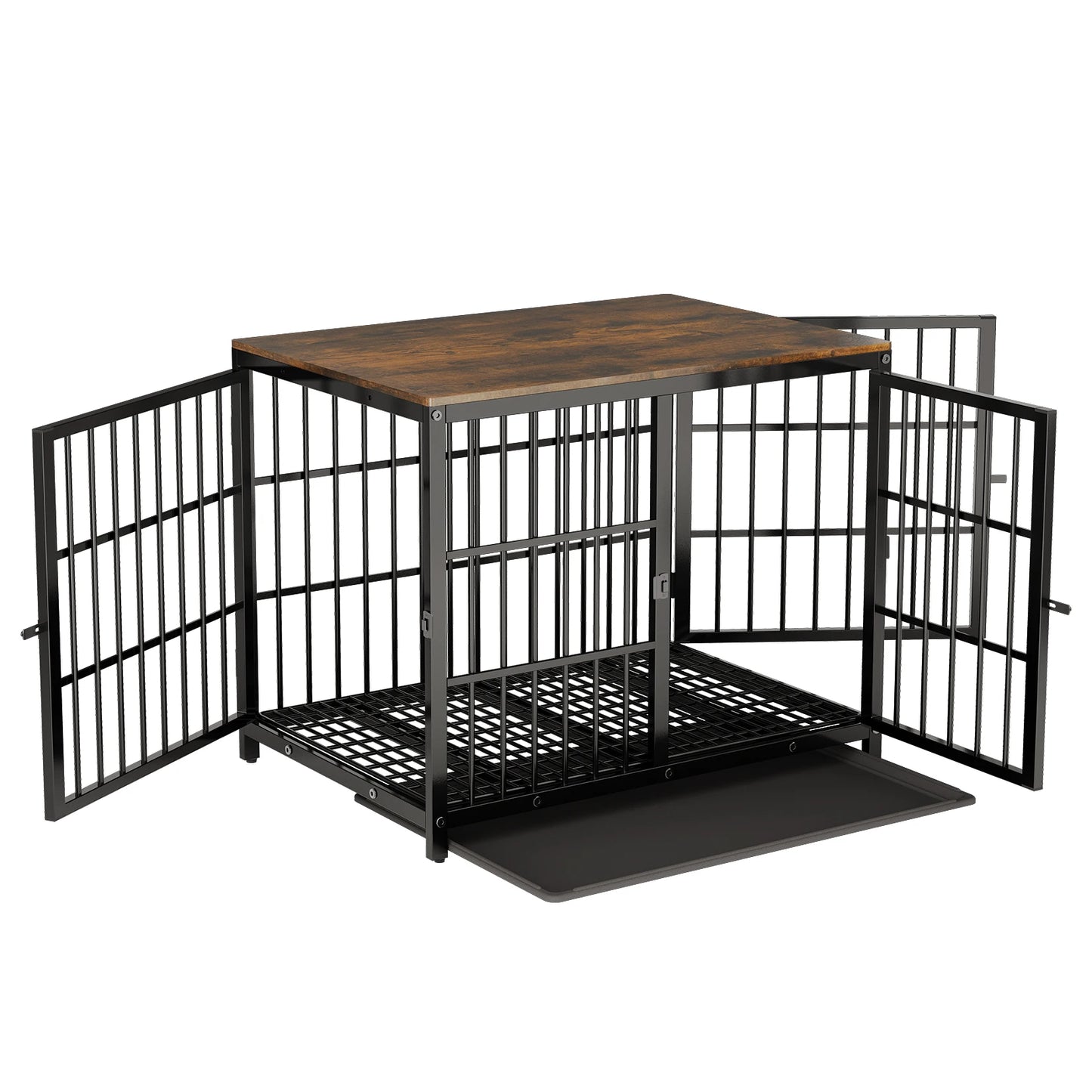 BINGOPAW Heavy Duty Dog Kennel Metal Wood Crate End Table