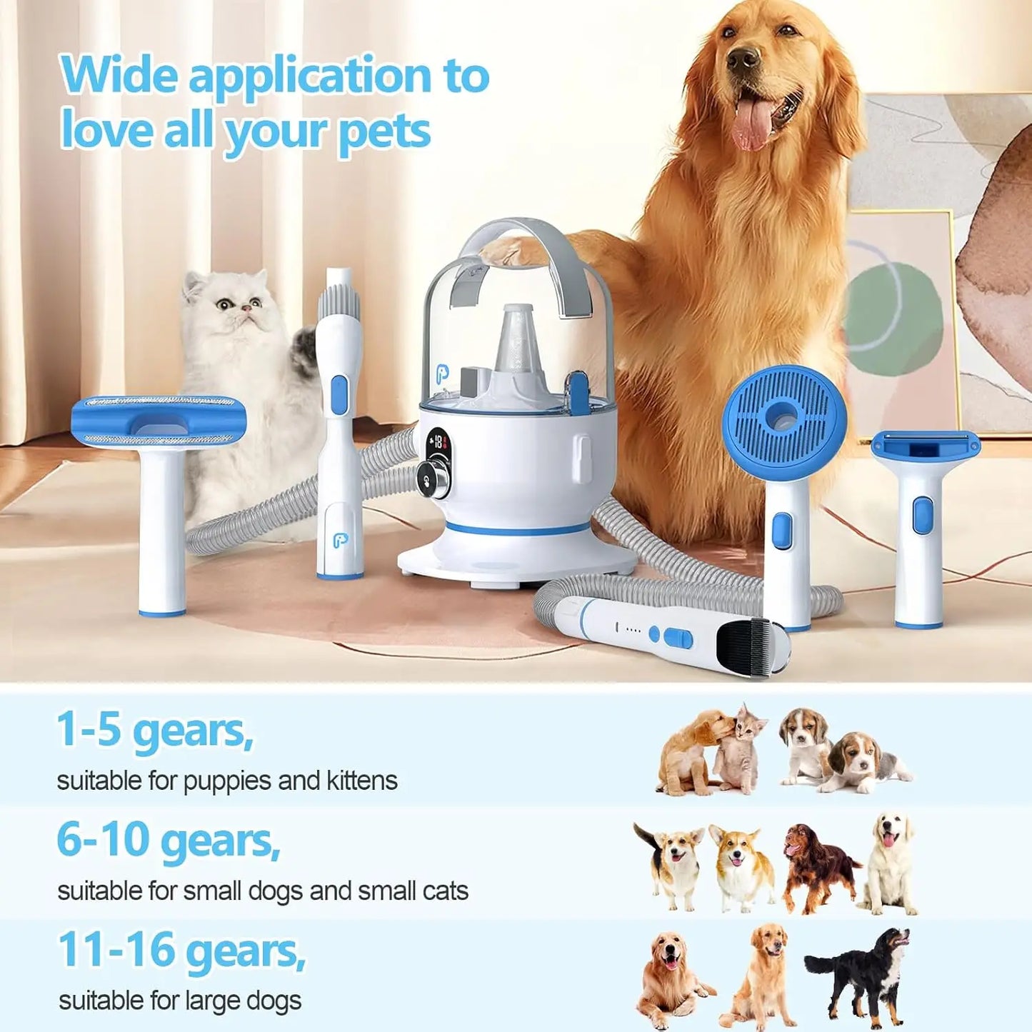 Hign Concerned Pet Grooming Vacuum Kit Five In One Pro