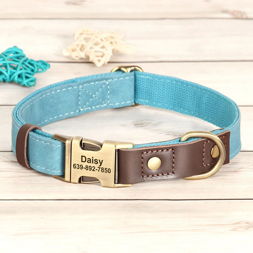 Didog PU Leather Dog Collar Engraved ID Necklace Adjustable