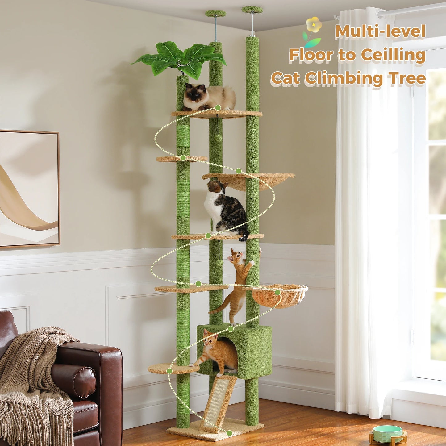 PETEPELACN Cactus Cat Tree Floor To Ceiling Activity Tower