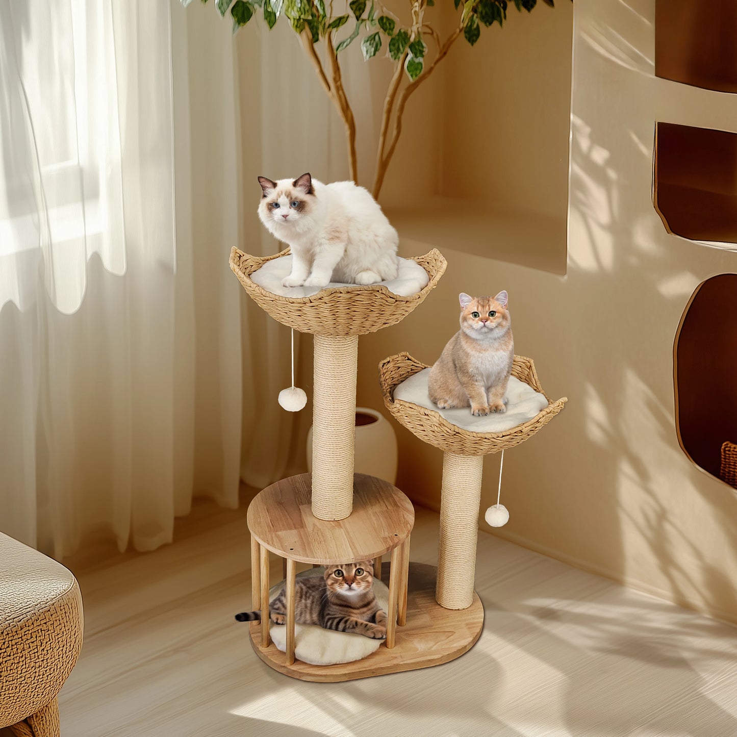 BORWARTCN Cat Tree Tower Plush Condo Scratching Posts