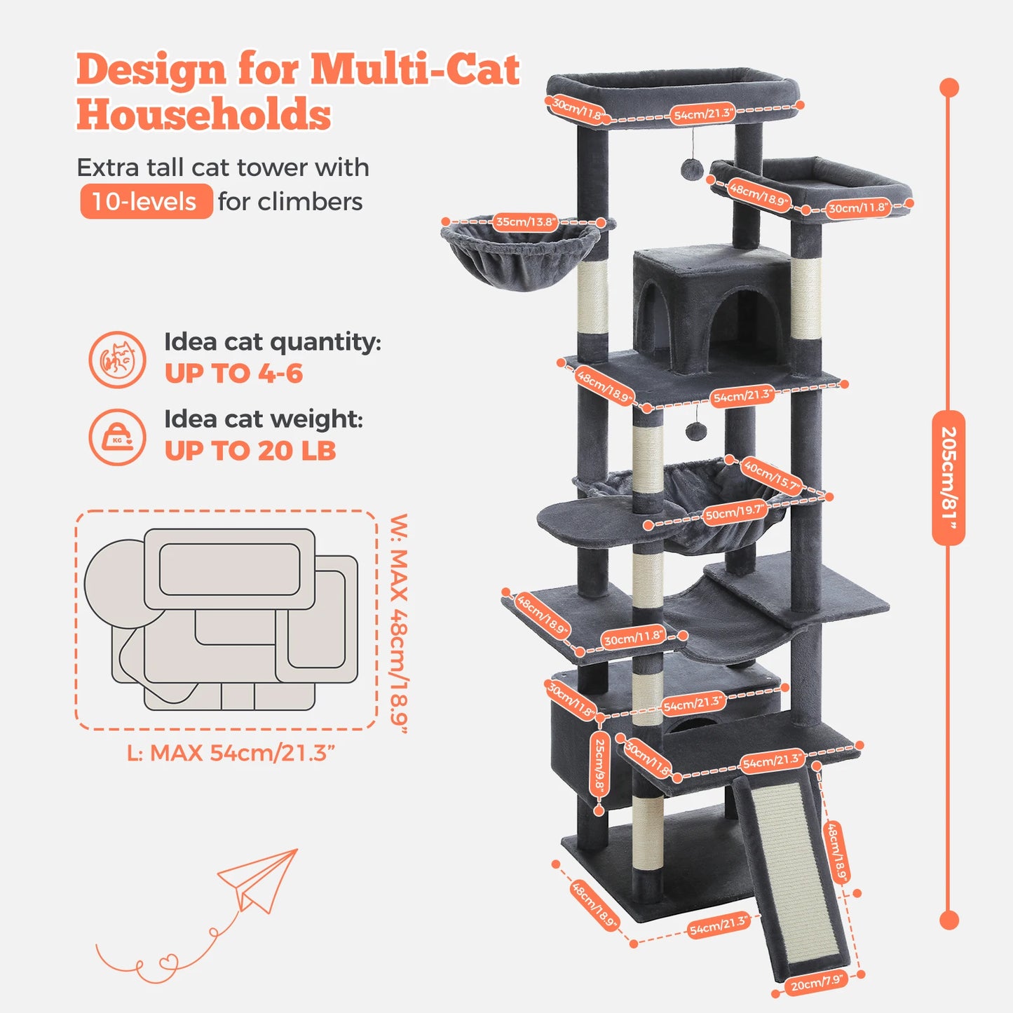 PAWZ Road Cat Tree Sisal Scratching Post With Hammock