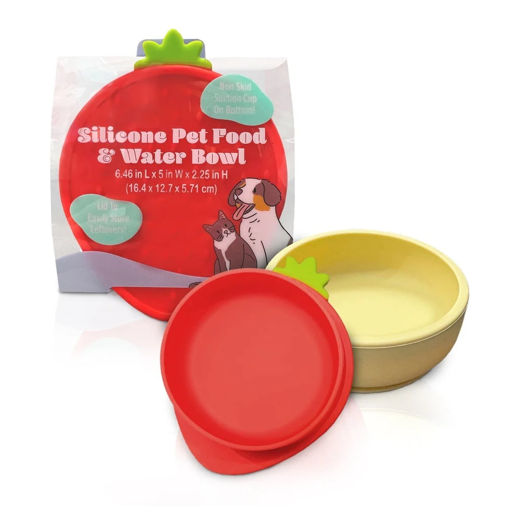 XMSJ Strawberry Shaped Silicone Pet Bowl Suction Base