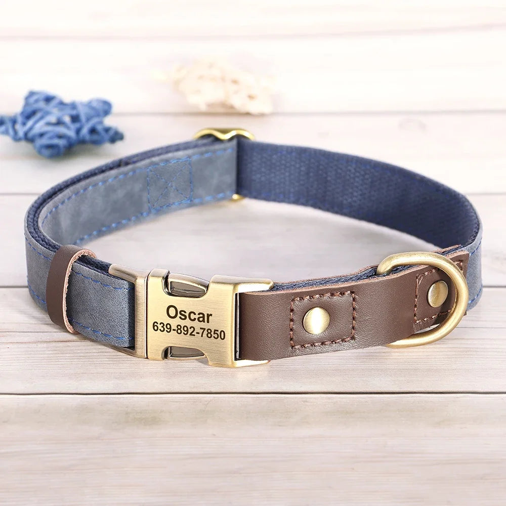 Didog PU Leather Dog Collar Engraved ID Necklace Adjustable