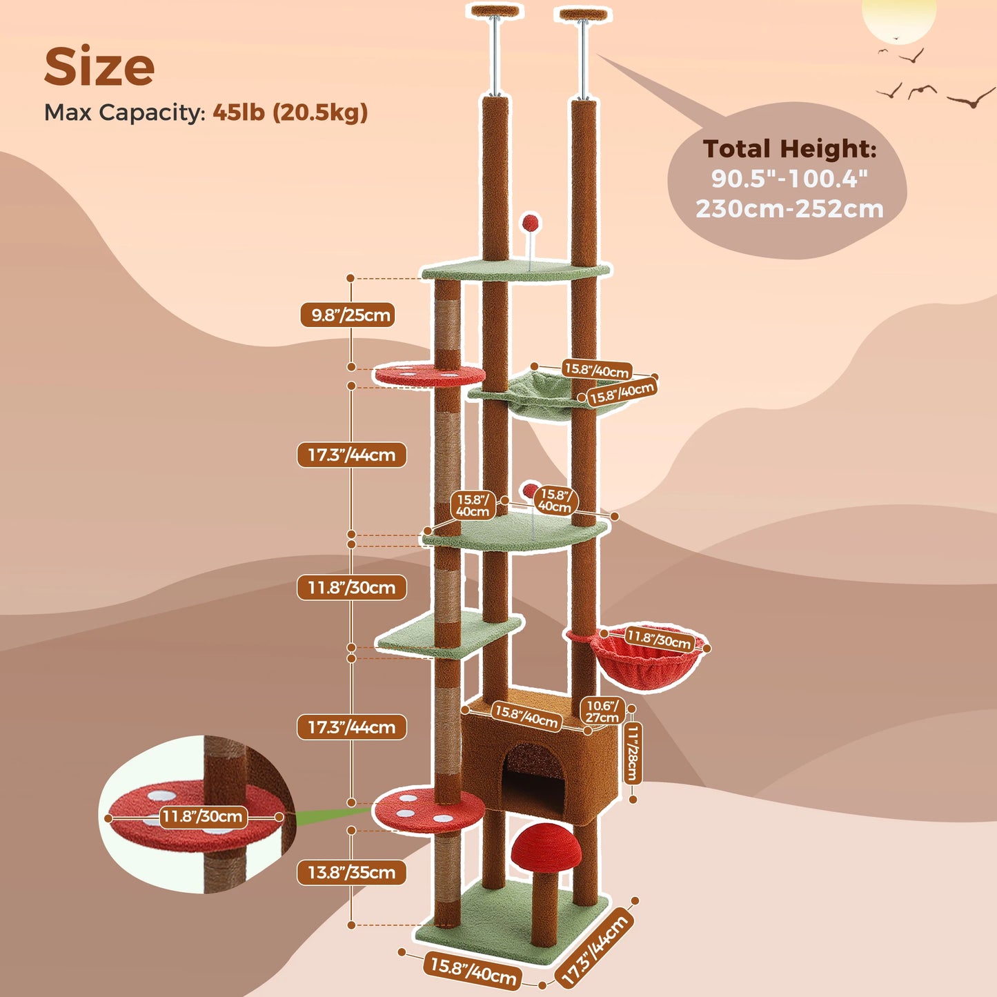 PETEPELACN Cat Tree Floor To Ceiling Tower With Hammock