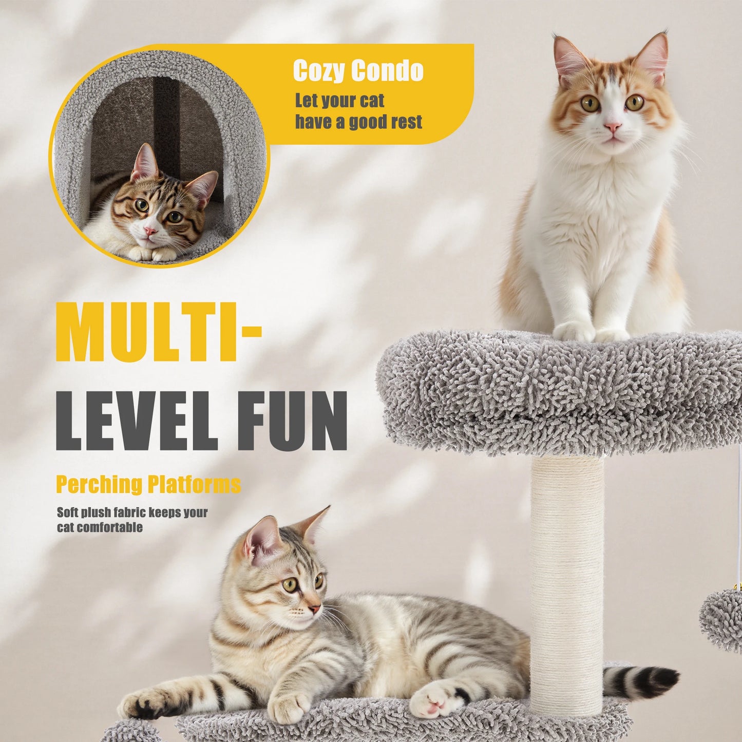 JHK Cat Tree Tower With Sisal Scratching Post For Home