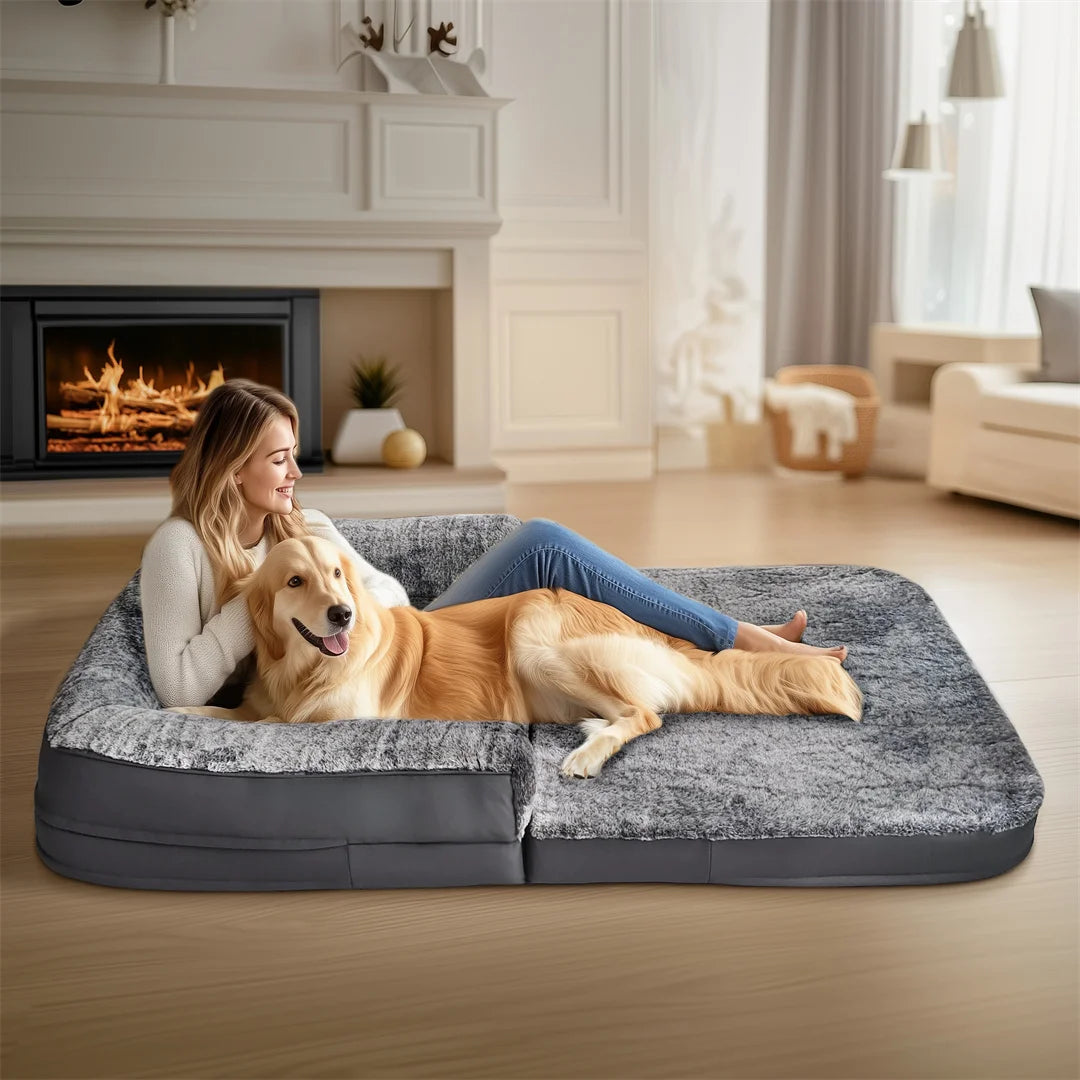 BINGOPAWCN Foldable Calming Dog Bed Plush Cover Orthopedic