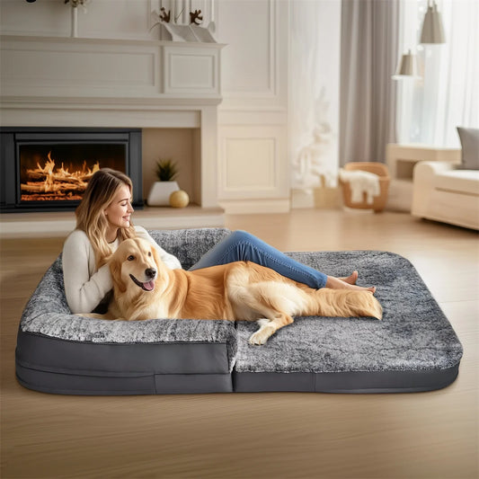 BINGOPAWCN Foldable Calming Dog Bed Plush Cover Orthopedic