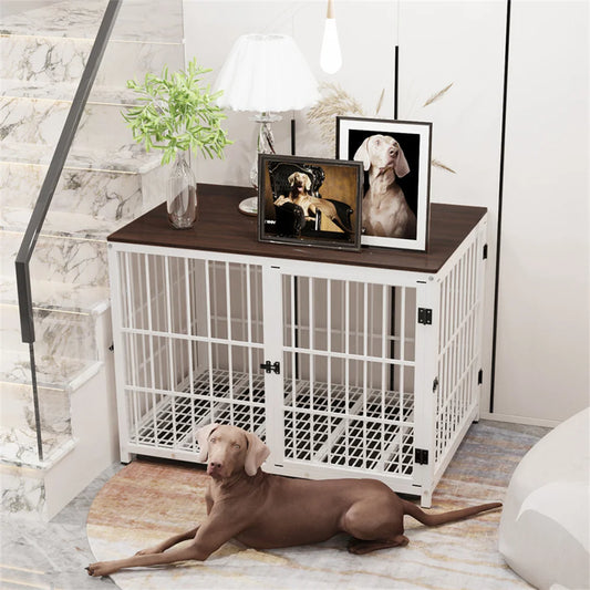 Borwarth Wooden Dog Crate End Table Kennel Three Doors