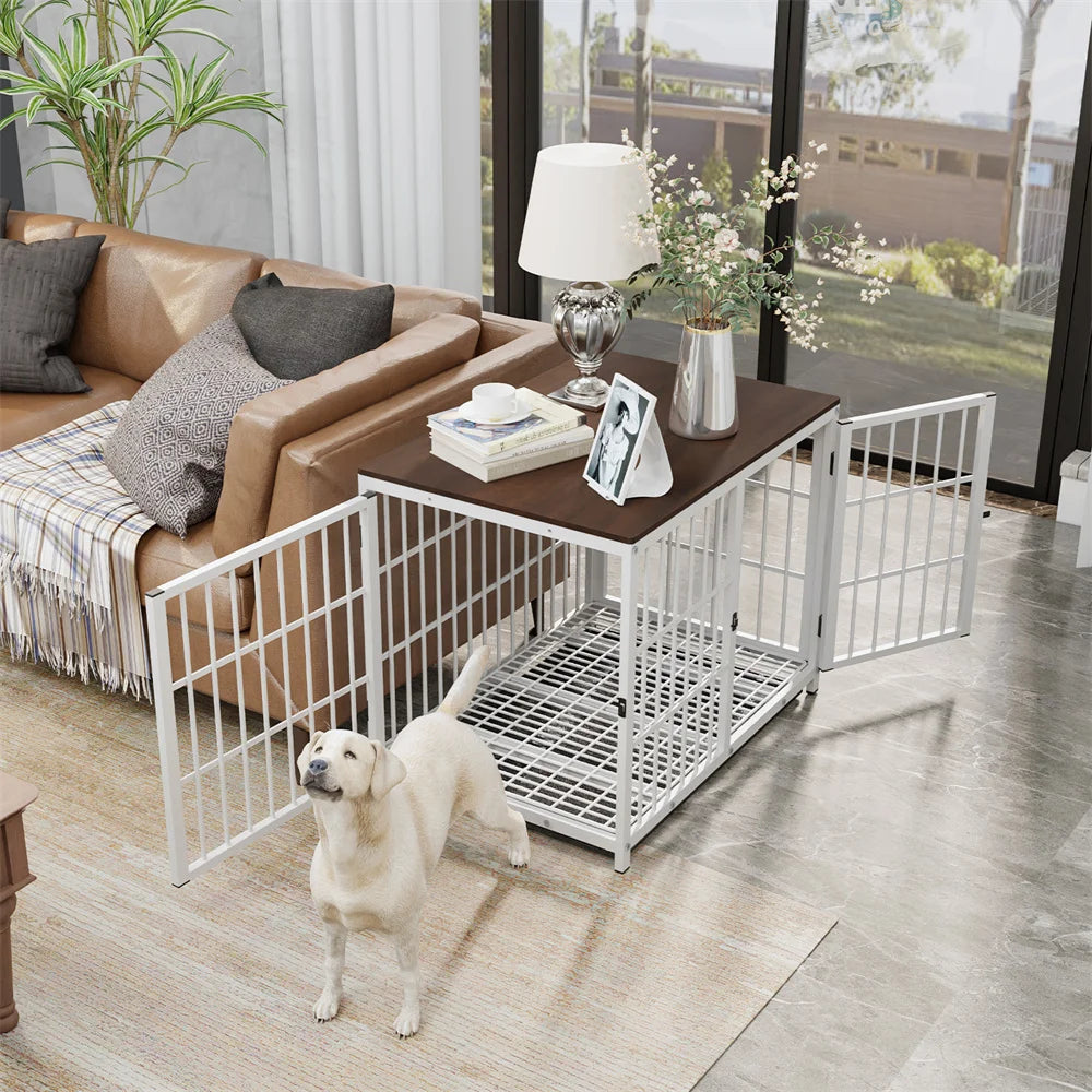 Borwarth Wooden Dog Crate End Table Kennel Three Doors