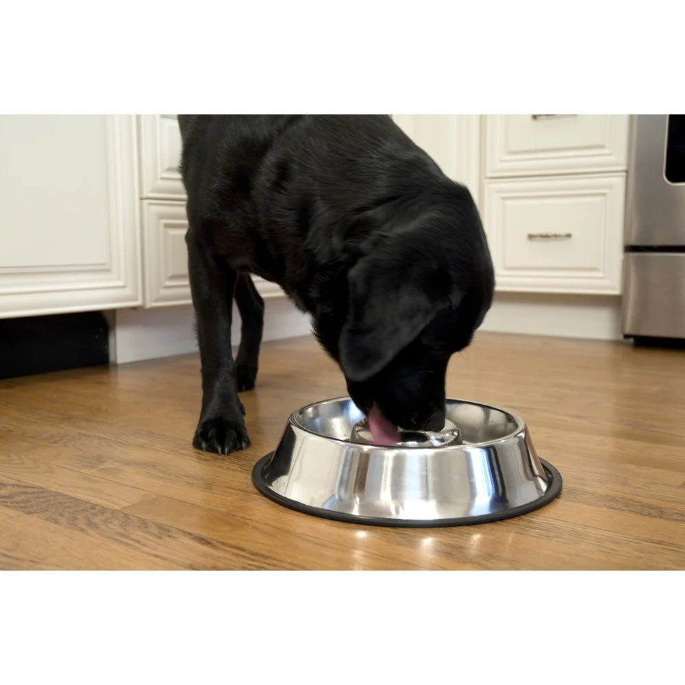 XMSJ Slow Feed Stainless Steel Pet Bowls Set Two Pack
