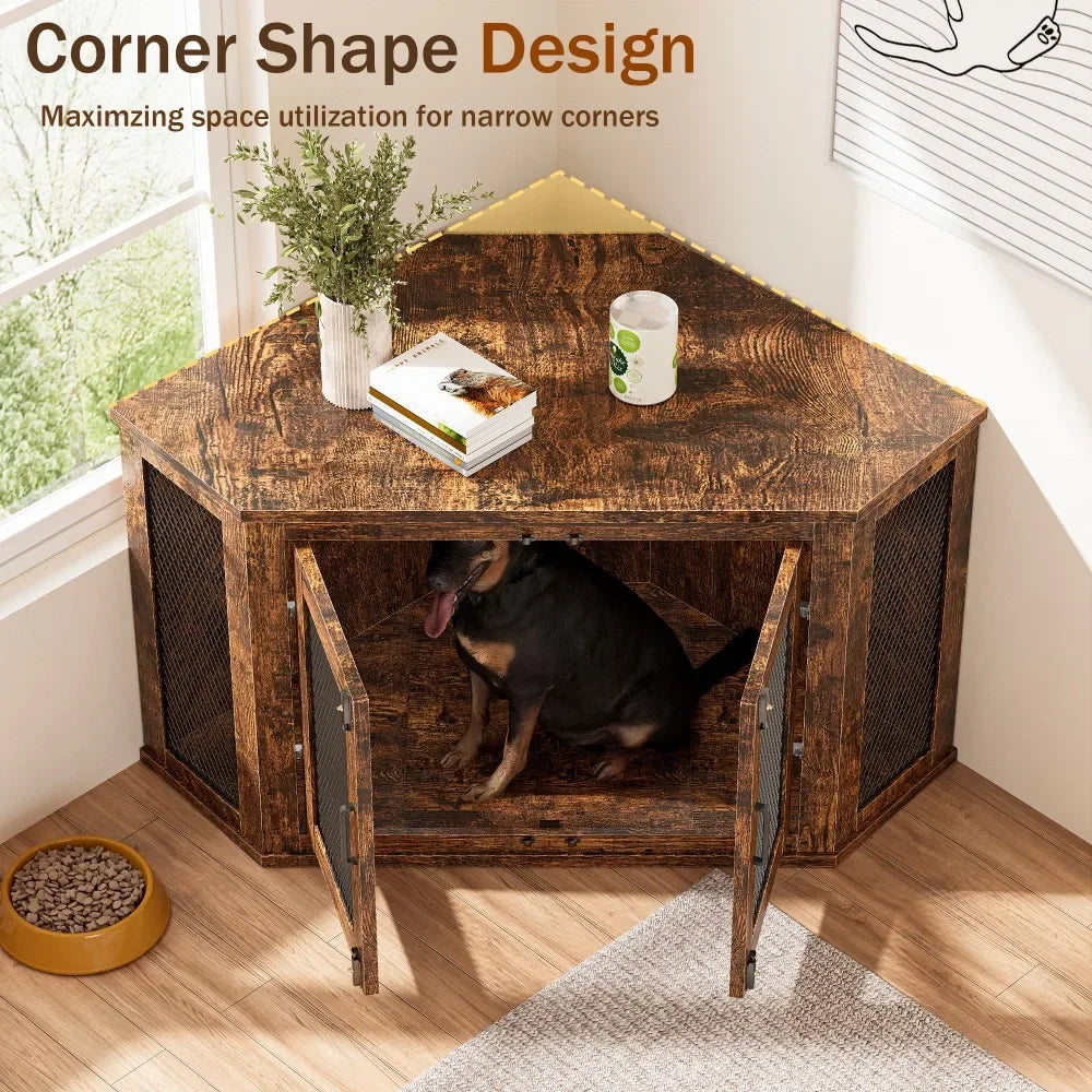 Hign-concerned Wooden Dog House Kennel With Mesh Door