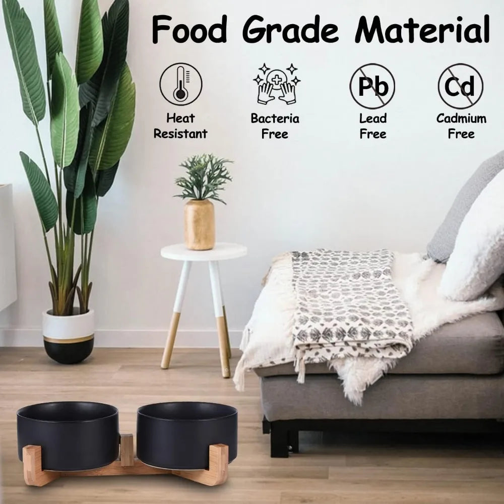 Hignconcerned Chemical Ceramic Pet Bowls With Stand Set