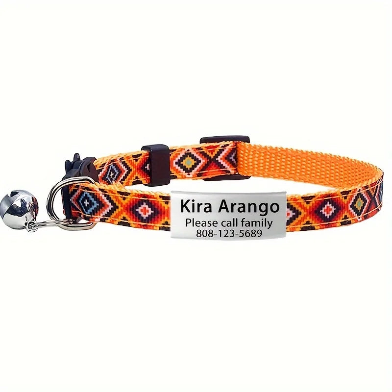 Choice Bohemian Floral Breakaway Cat Collar Engraved ID Tag