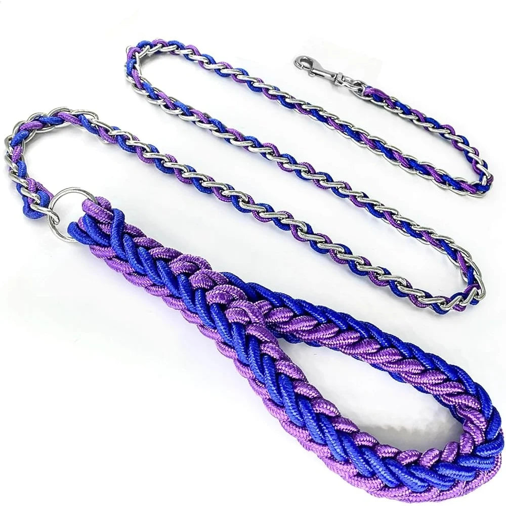 FujianHign Heavy Duty Dog Leash Nylon Rope With Metal Chain