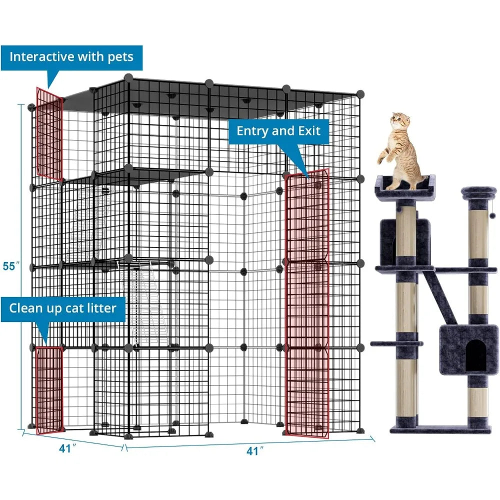Closure Cat Cage Playpen Detachable Metal Wire Kennel For Cats