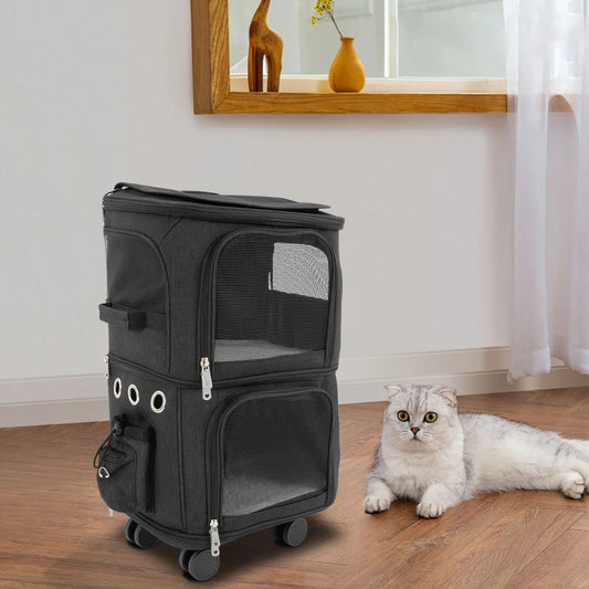 Cat Carrier Double Compartment Rolling Carrier With Superior Ventilation Traveling