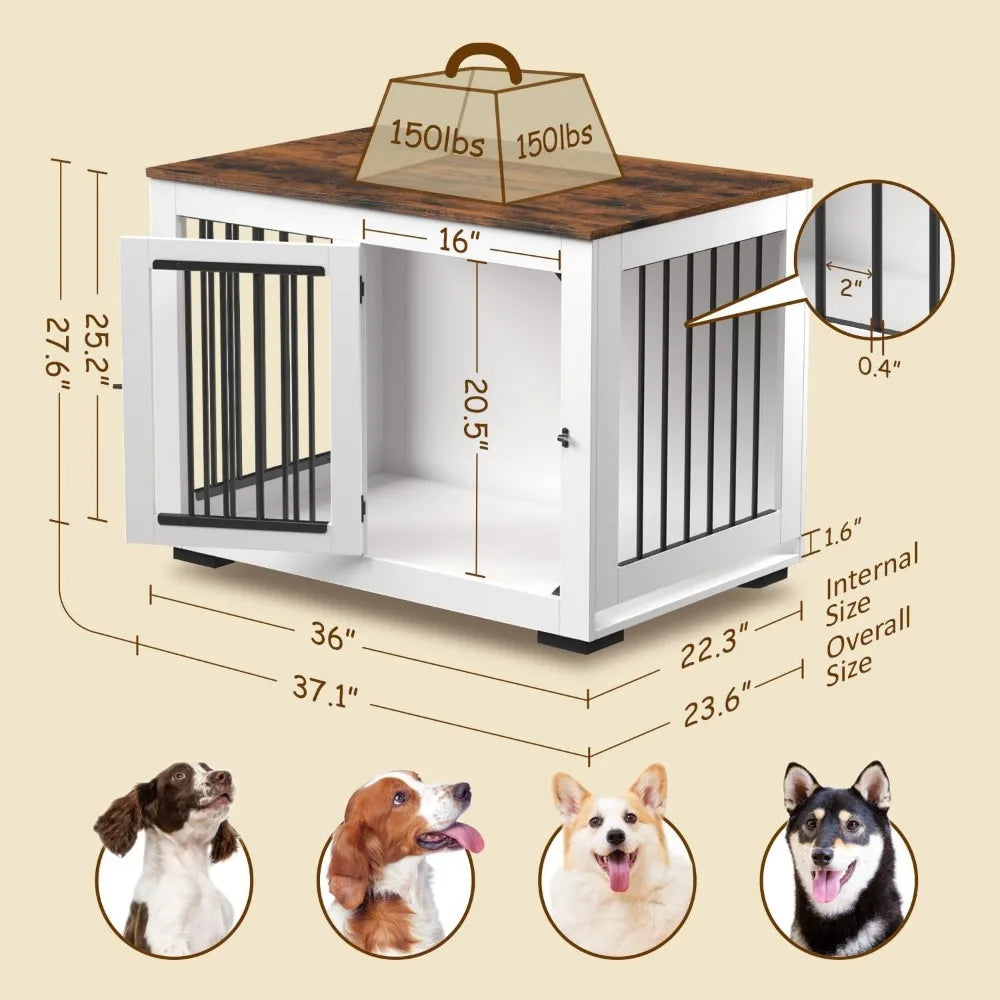 Large Dog Crate Furniture With Farmhouse Tabletop Durable