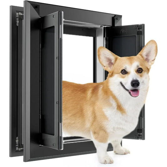 PATAPLUS HeavyDuty Aluminum Weatherproof ExteriorGrade Dog Door With Magnetic Flaps